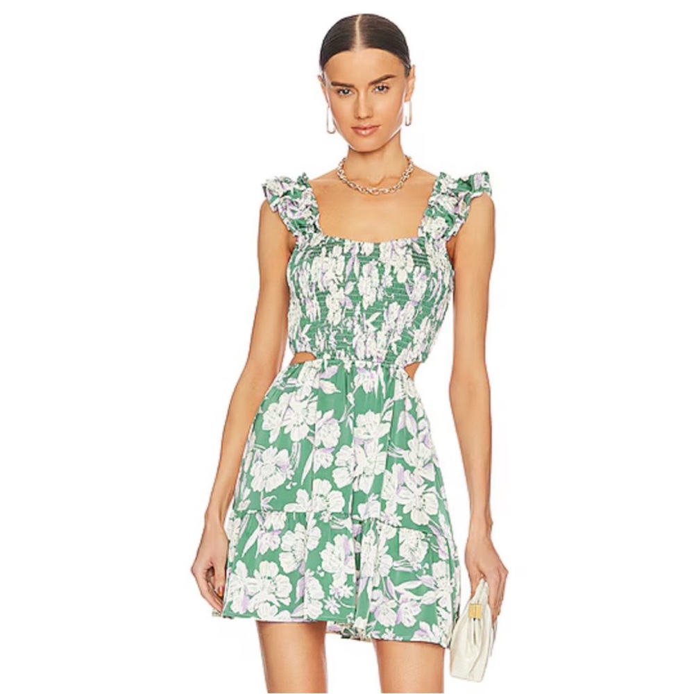 Heartloom Green and White Floral Cutout Mini Dress